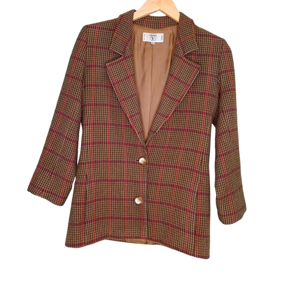 Valentino Jackets & Blazers - Vintage Valentino Miss V Plaid Two Button Blazer Brown  Purple